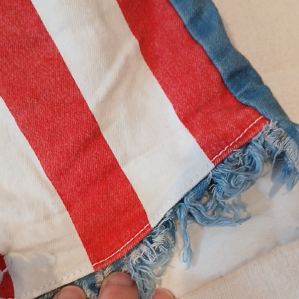 Girls' Patriotic Star & Stripe Denim Cutoff Shorts - Red, White & Blue - Picture 10 of 11